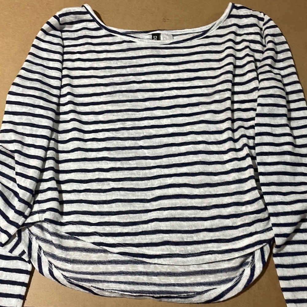 Divided Blue and White Striped Long Sleeve Top